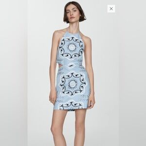 Mango Blue Halter Open Back Mini Dress